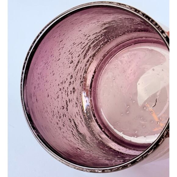 Amethyst Bubble Glass Tumbler 4” Hand Blown Purple Seeded Rocks Barware - Picture 5 of 7